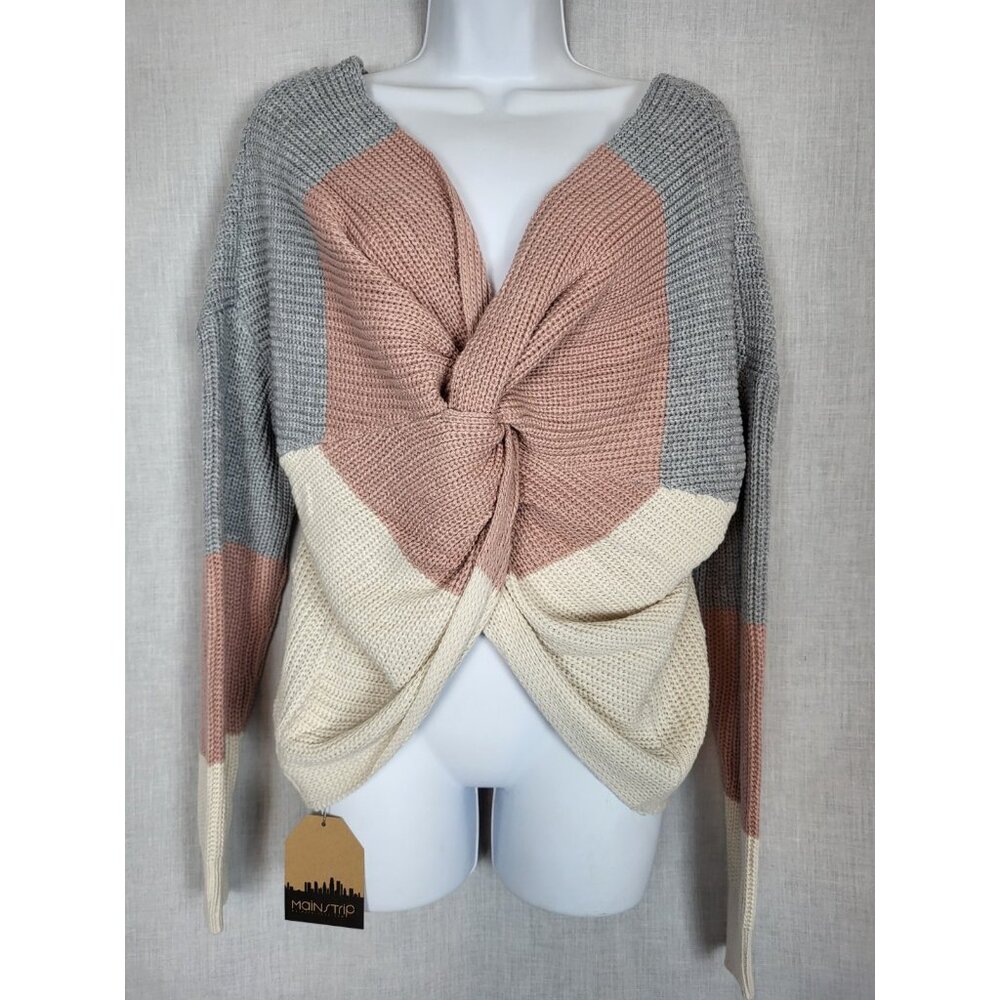 Main Strip Knotted Sweater NWT Knit Women's M Knot Bubble Sleeve Pull Over Cute!
